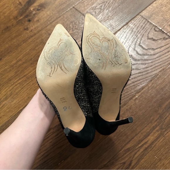 Jean Michel Cazabat high heels 39.5 pointed toe Elda black suede tweed pump - Picture 7 of 9